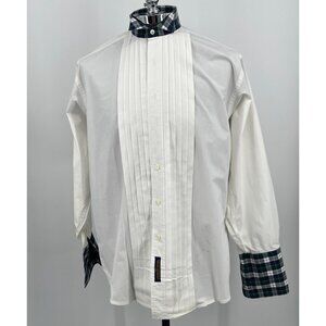 Y2K Tommy Hilfiger Pleated Tuxedo Shirt Plaid Cuffs & Collar Size 15.5 34